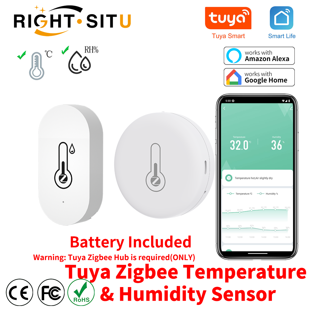 Tuya Zigbee Temperature And Humidity Sensor Voice Control Intelligent Home Hygrometer Real-time Monitoring Voice Alexa