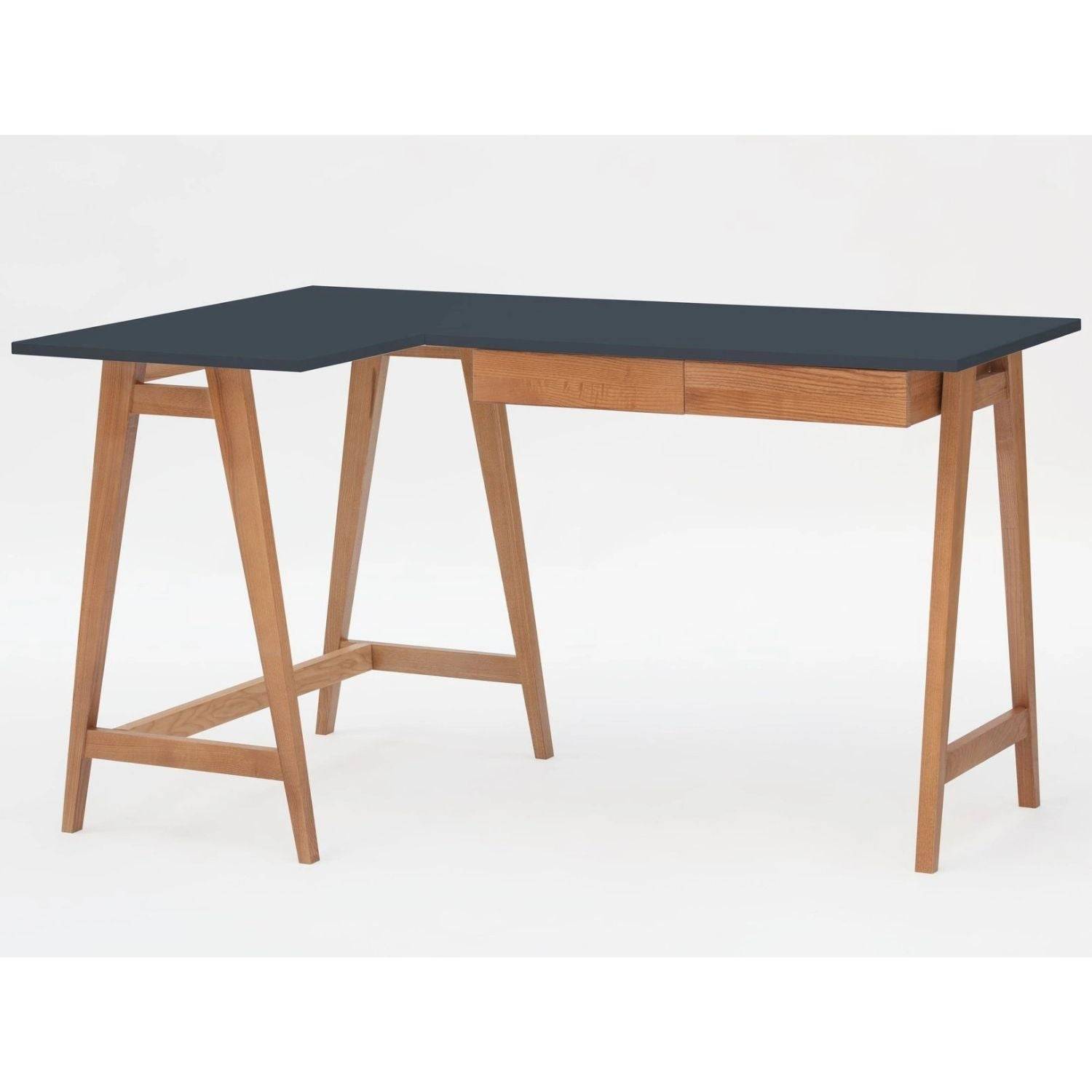 Hjørneskrivebord i asketræ med 2 skuffer 135x85x75 - Venstrevendt / Grøn