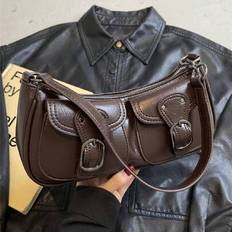 Fashion Solid Color Vintage Shoulder Bag, Suitable For Daily Commute And Travel Halloween Halloween Winter - Coffee Brown - one-size