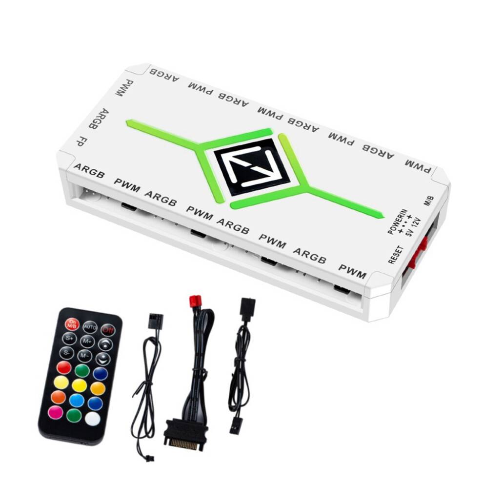 5V 3 Pin ARGB Controller Cooling 4 Pin PWM Fan Hub PWM ARGB Fan Hub for 5V Addressable ARGB Computer PC Case Fan White