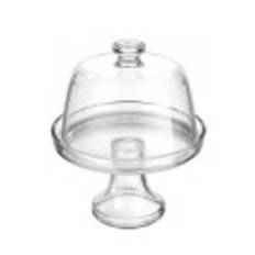 Fad til servering oste, med fod og dækning, 22 cm, lavet af glas - Bor