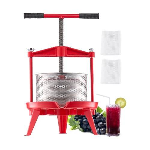 VEVOR 2,38 gal/9 l frugtvinpresse, kurv i rustfrit stål med tværbjælke og trekantet struktur, manuel juicemaskine, cider-æble-druetinkturpresse med T-håndtag til køkkenet