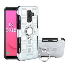 Samsung Galaxy J8 (2018) mobilskal plast silikon ringhållare utfällbart ben magnetiska bilhållare - Silver