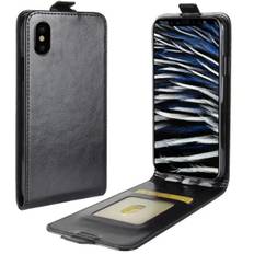 Læder top-flip cover til iPhone X/XS. Sort.