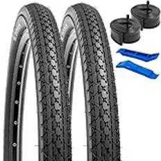 YunSCM 2-pack 60TPI vikbar 24 tums däck 24 x 2,125 kappa 57-507 Plus 2-pack 24 tums slang AV32 mm ventil kompatibel 24 x 2,10 24 x 2,125 24 x 2,25 cykeldäck och slang