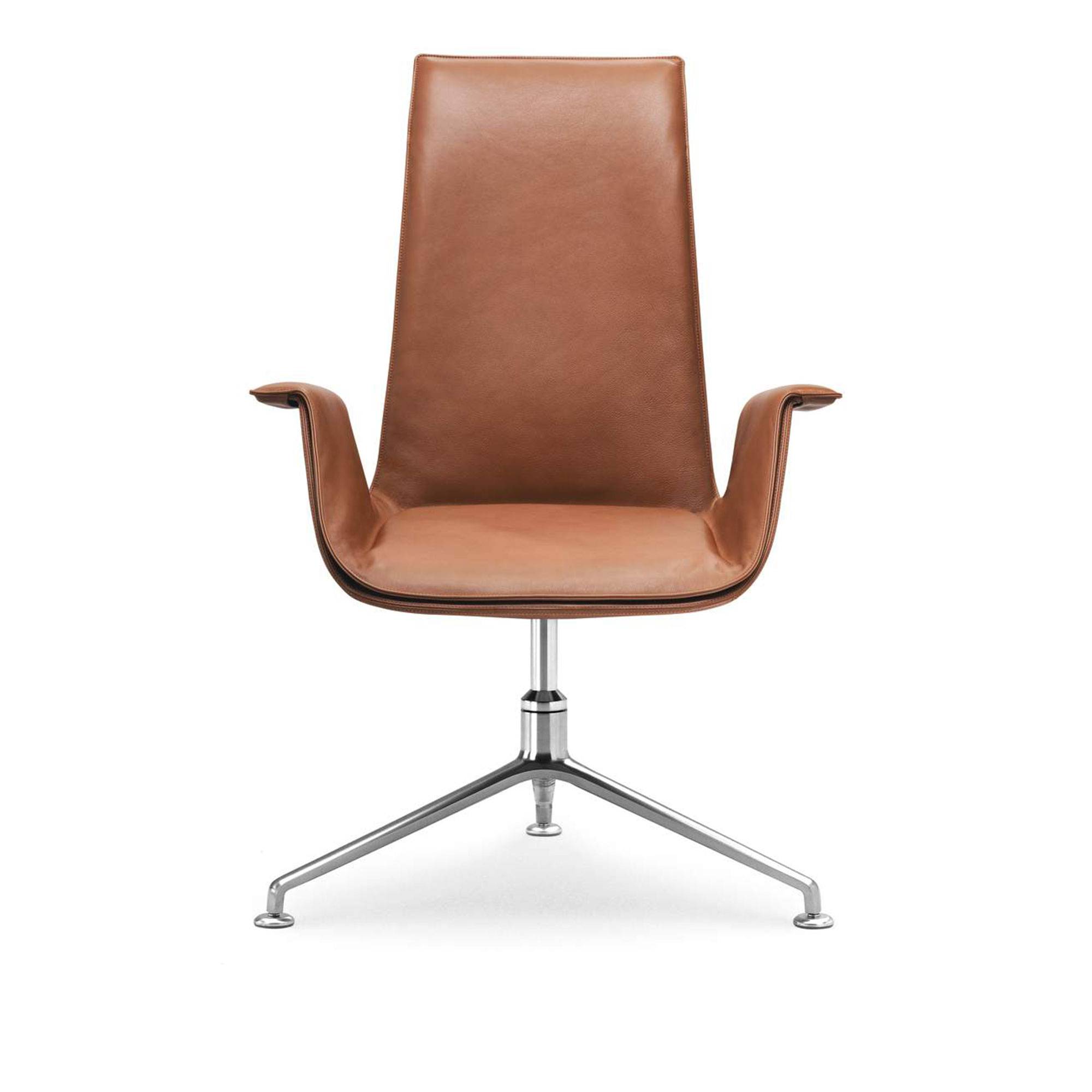 Walter Knoll - FK Bucket Chair High Back 6725-5R, Polished, Leather Cat. 40 Select 1301 Blue, 5-star Swivel Base, Soft Castors - Matstolar - Jørgen Kastholm,PrebenJuulFabricius - Blå - Läder/Metall/Skum