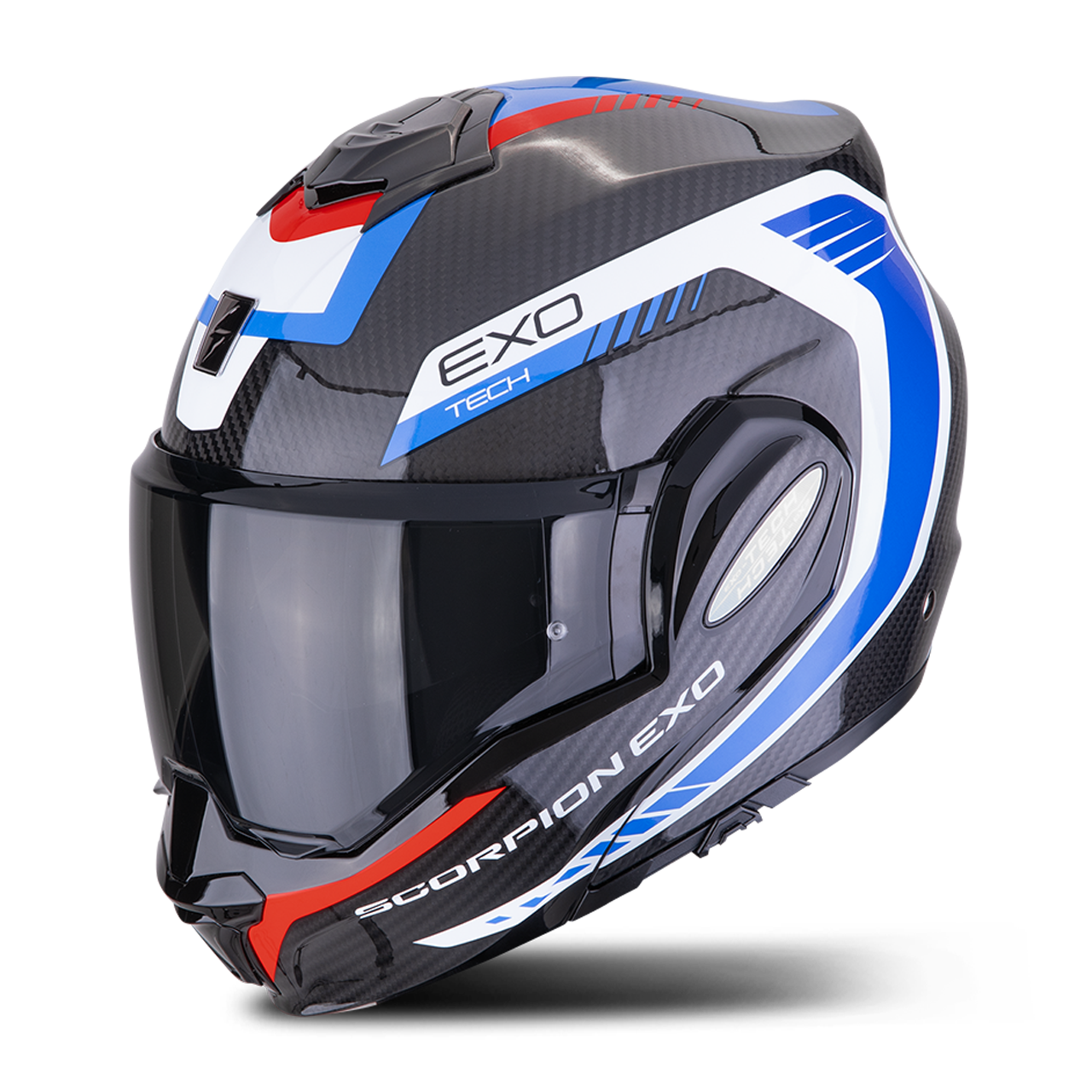 Scorpion EXO-Tech EVO Carbon Cosy Öppningsbar Hjälm Svart/Blå/RödXXL