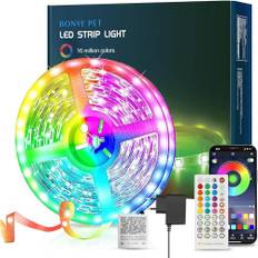 Bonve Pet LED Strip 15M, LED Streifen Selbstklebend Bluetooth RGB LED Band mit Fernbedienung und APP, Farbwechsel Musik Sync LED Lichterkette, Led Lichtband für Zimmer Gaming Party