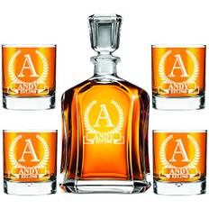 AIGAT specialgraverad personlig karaffuppsättning med 4 st. Whiskyglas 270 ml, karaffstorlek 700 ml/26 oz