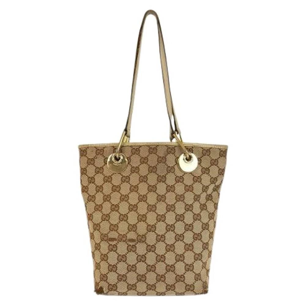 Gucci Vintage Pre-owned GG Canvas Læder Tote Taske - Vintage - Dame - Beige - ONE SIZE - Læder