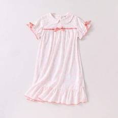 Ljusblått blommönster för ung flicka Band Rosett volangkrage Lång nattlinne Loungewear - Dammrosa (6Y,7Y,4Y,5Y)