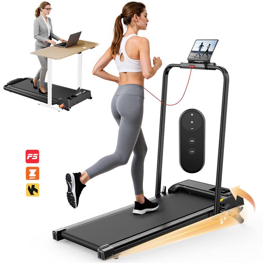 Hopfällbar löpband 2-i-1 Gångplatta FT52 0,75–2,5 hk Motor 1–12 km/h Hastighet APP 3-nivåers lutning LED-display 950×380 mm Löpyta Maxbelastning 120 k