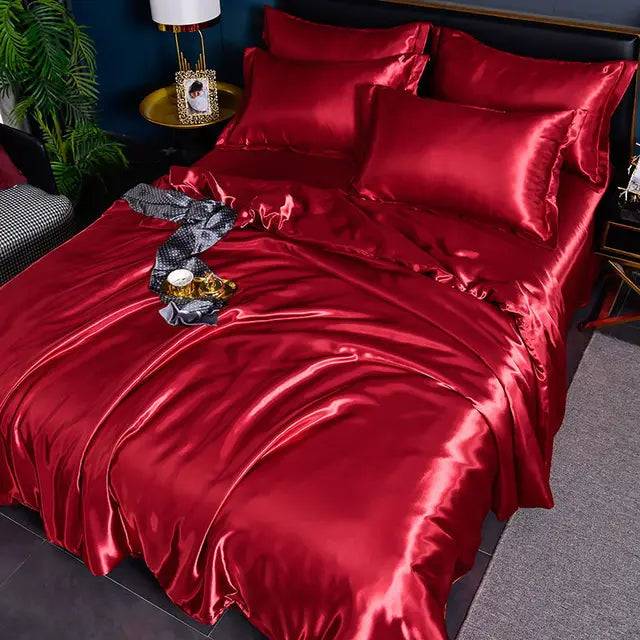 SatinLuxe Sängöverkast - Lyxigt Satäng Sängkläder för Ditt Sovrum - Röd / 180X220CM