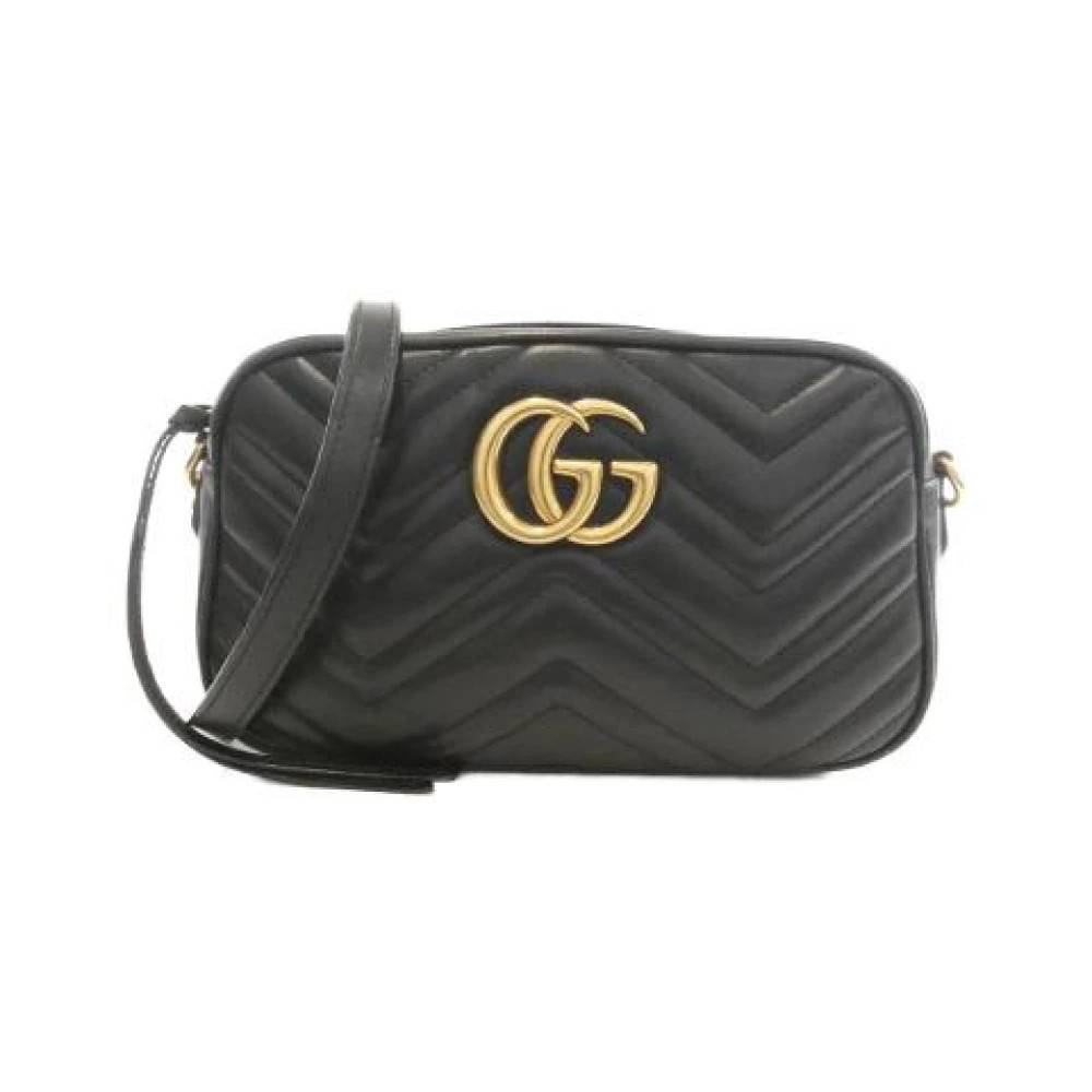 Gucci Vintage Pre-owned GG Marmont Quilted Chevron Læder Skuldertaske - Vintage - Dame - Sort - ONE SIZE - Uld