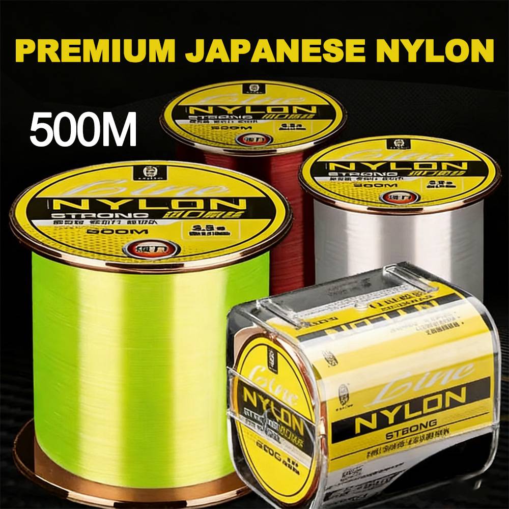 VIKINGAR 500m Hi-Vis Nylon Fishing Line Japan Super Strong Monofilament High Visible Chartreuse Red Clear Line Sinking Pesca