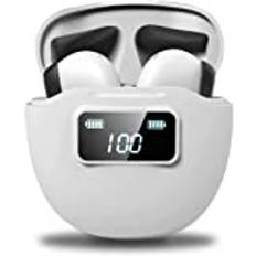 CedarTrap Wireless Earbuds Air 5P, överlägset stereoljud, Bluetooth-hörlurar, in-ear, LED-skärm, trådlösa hörlurar för iPhone och Android, vit