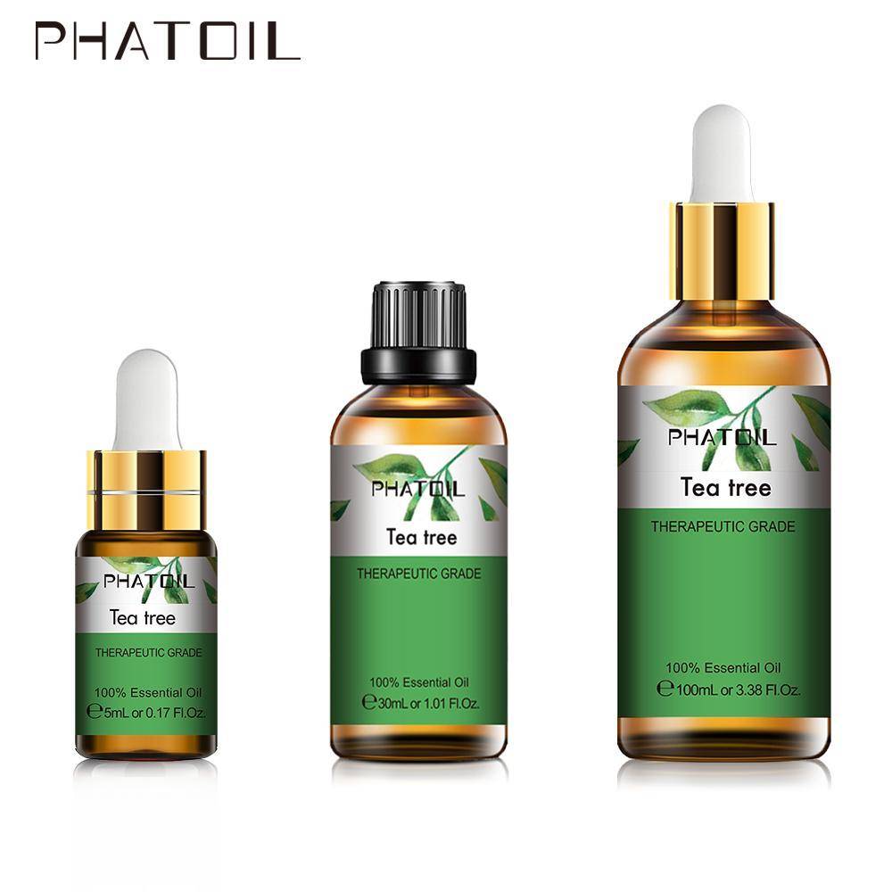PHATOIL 5ML/10ML/30ML/100ML Tea Tree Plant eterisk olja för Spa Massage Ansiktsbastu Luftfuktare Luftrenare Krymp hudporer Tea Tree Oil