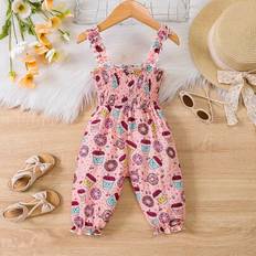 Veckad Remsa Rynkad Tecknad Film Mönster Bebis Jumpsuits - Babyrosa (6-9M,9-12M,12-18M,1-3M,3-6M)