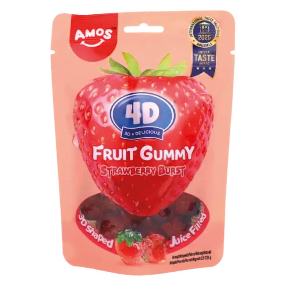 Amos 4D Fruit Gummy Strawberry – jordgubbsgelé 65 g