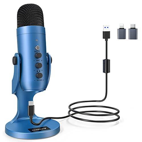 ZealSound Microphone, Condenser Microphone PC Mobile Phone, Table Microphone for Recording, Streaming, ASMR, Podcasting Games, with Mute Gain Knob, with Phone Adapter, Compatible with PS4&5