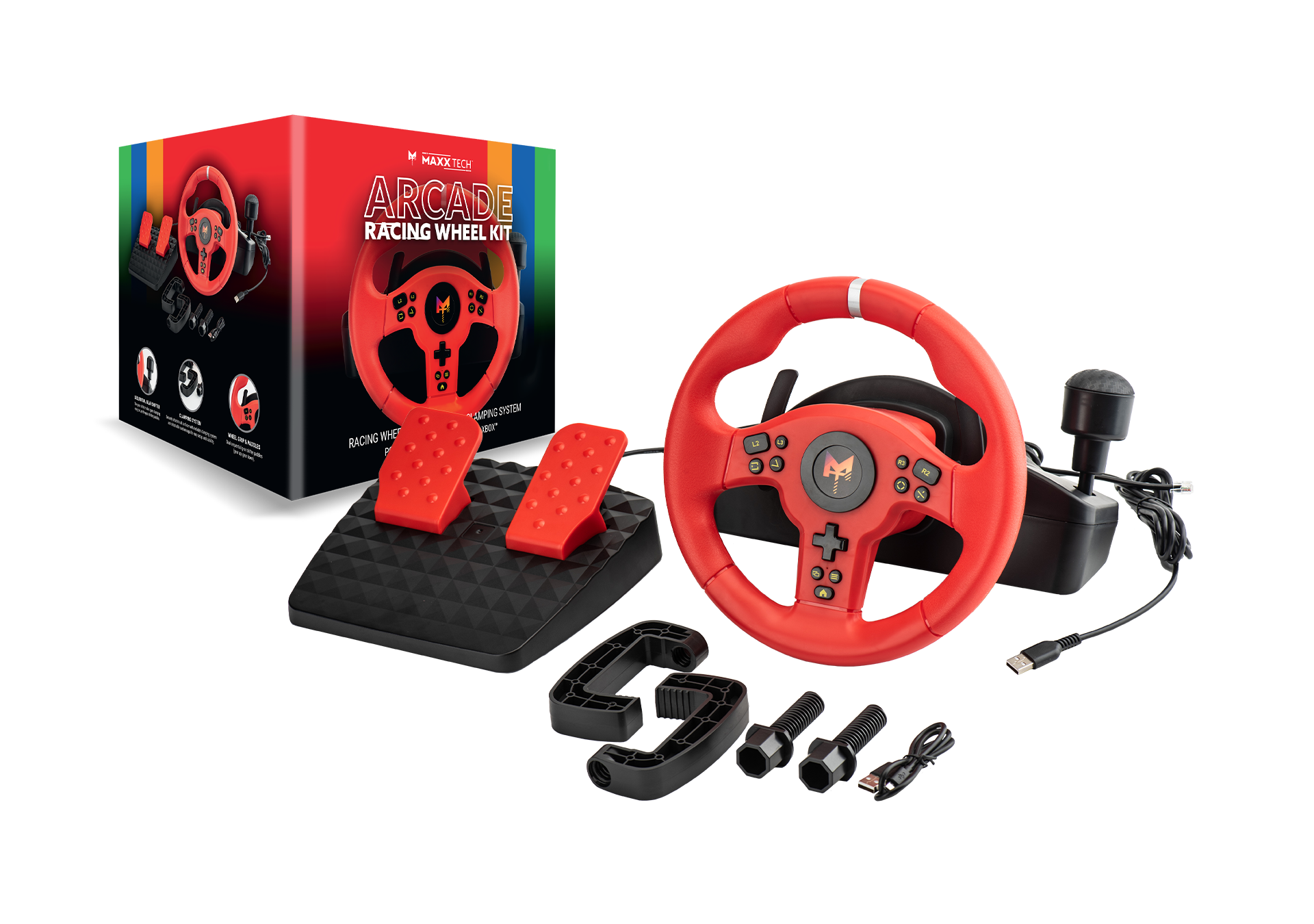 Maxx Tech - Arcade Racing Wheel Kit Rat og Pedaler - Forventet levering: 7 hverdage