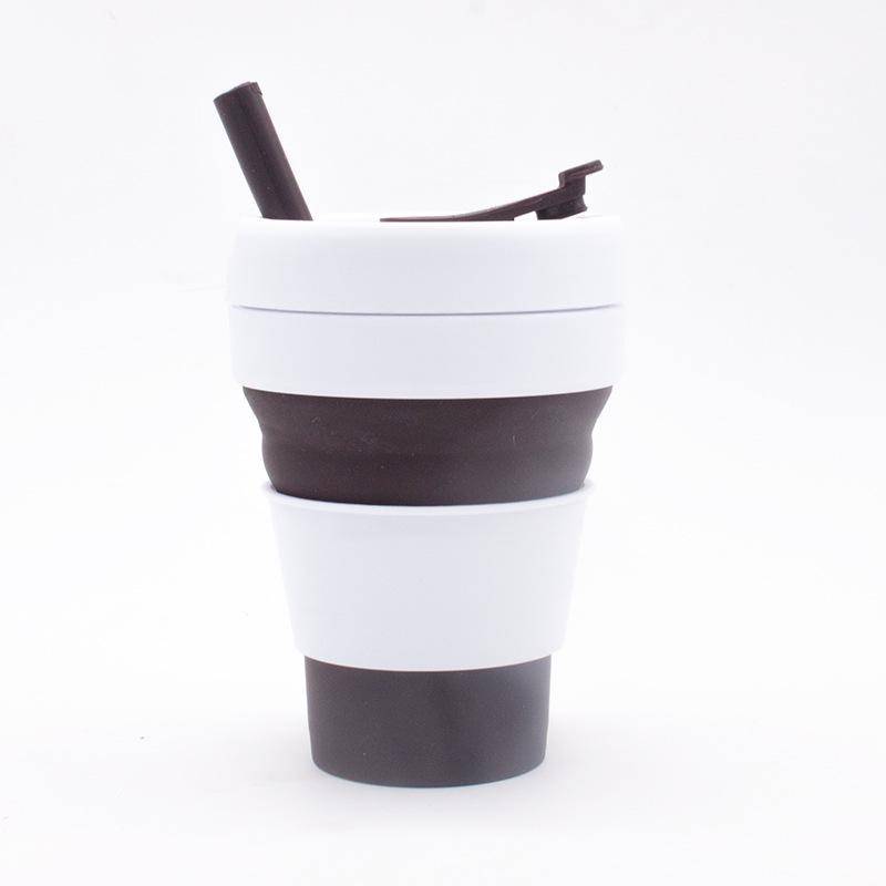Silikon Kaffekopp Vikbar Vattenkopp Fickkopp Vikbar Utdragbar Vattenkokare Bärbar Vattenkopp med Sugrör 450ml 450ml