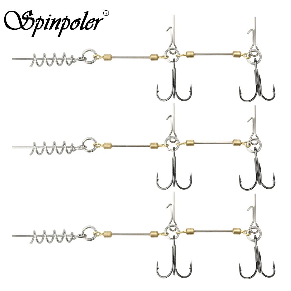 Spinpoler Shad Belly Hook Stinger Rig for Softbait Pike Double Fishing Hooks #6 #1 #1/0 Cork Screw Shad Spin Rig Tackle Pesca