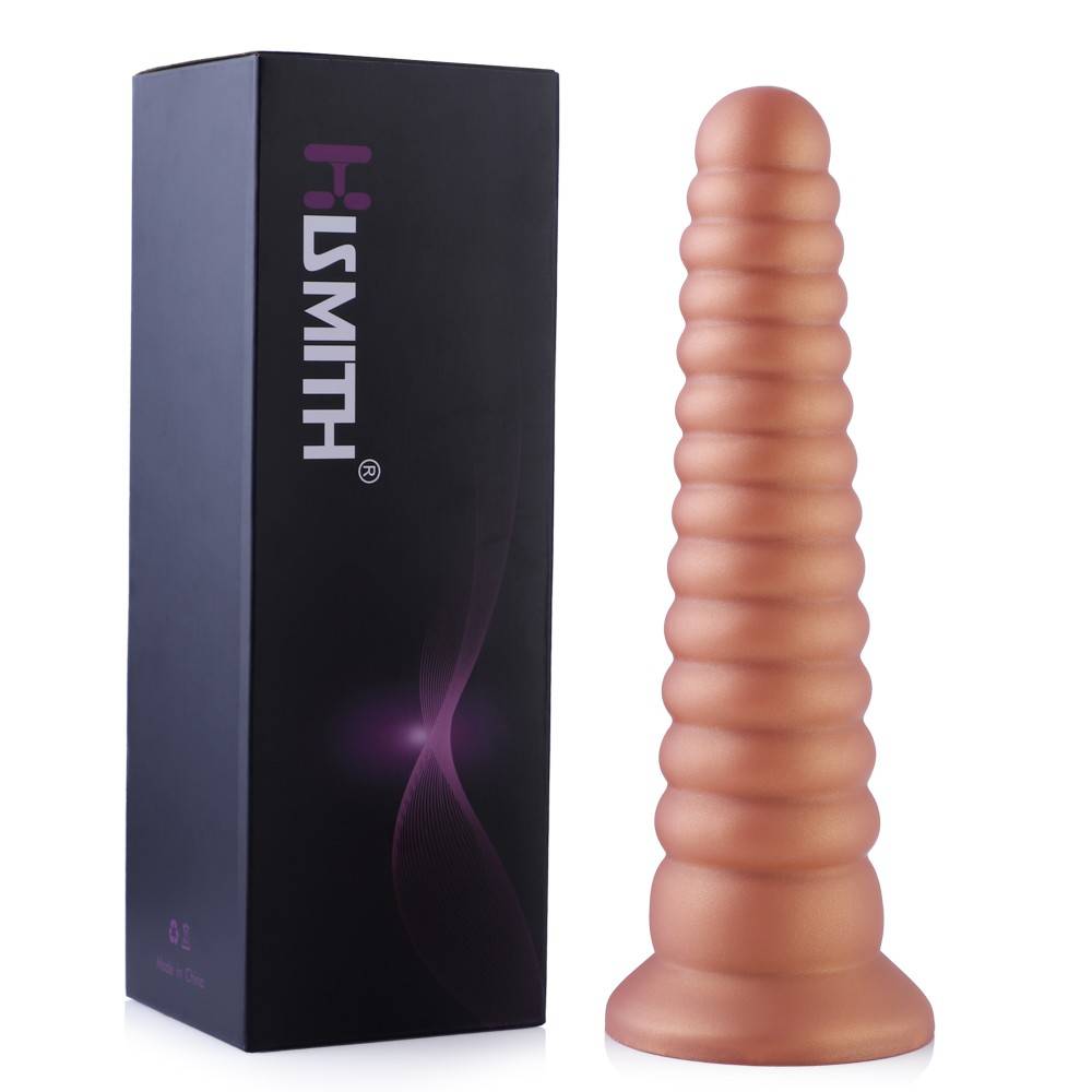 HiSmith HSD19 Silicone Tower Shape Anal Plug Dildo Suction Cup 10.2" Gold - brons