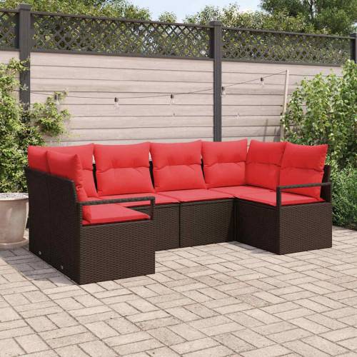Soffset med kudde 6 pcs Brun Poly Rattan