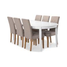 Matbord Lowisa med 6 st Leo stolar - Vit|Beige|Ek Matgrupp Vit,Beige Bloomington
