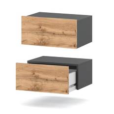 MRBLS Set med 2 väggsängbord - hängande skåp - modern design - vägglåda - hylla med låda (matt grå - wotan) - 45 x 19 x 32 cm