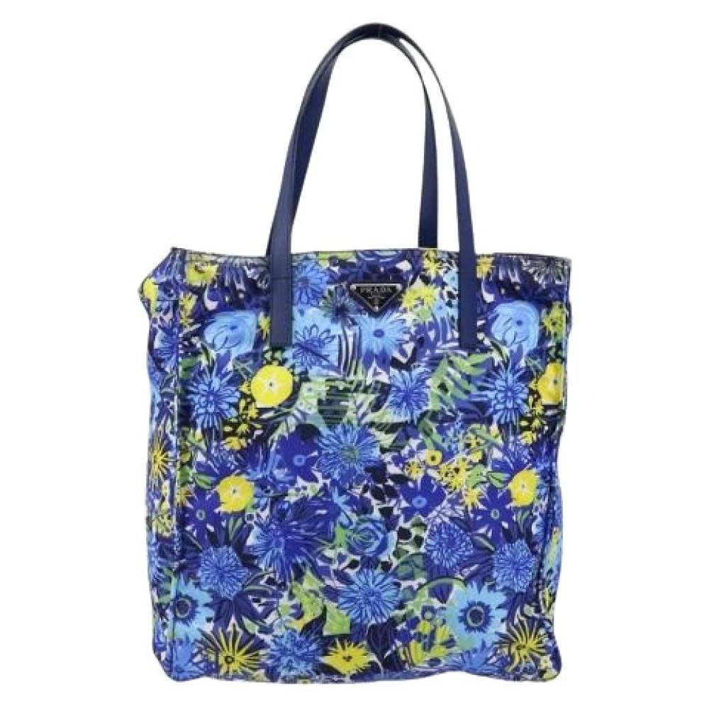Prada Vintage Pre-owned Floreal Tote - Vintage - Dame - Blå - ONE SIZE - Nylon