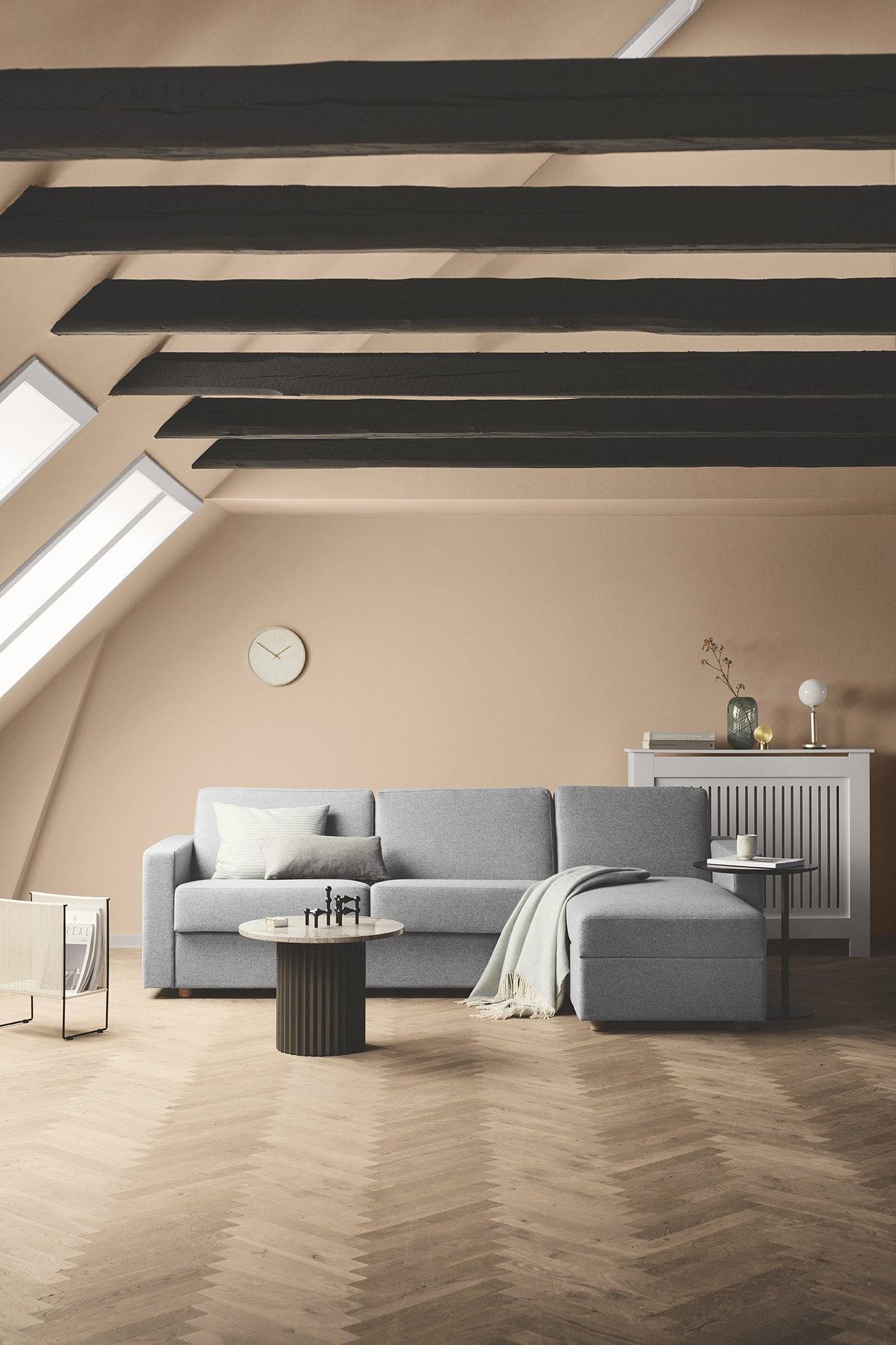 Harmony | Comfort Living chaiselongsovesofa — Sovemål 160 x 200 cm - Seven Ocre / 28 cm Armlæn m/opbevaring