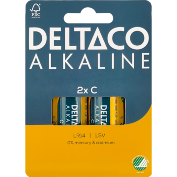 Batteri C/LR14 DELTACO Alkaline2-pack