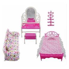 3 st set möbler docka säng sminkbord soffa tillbehör modern bord kylskåp garderob för Barbie möbler matsal hem T Z0p6