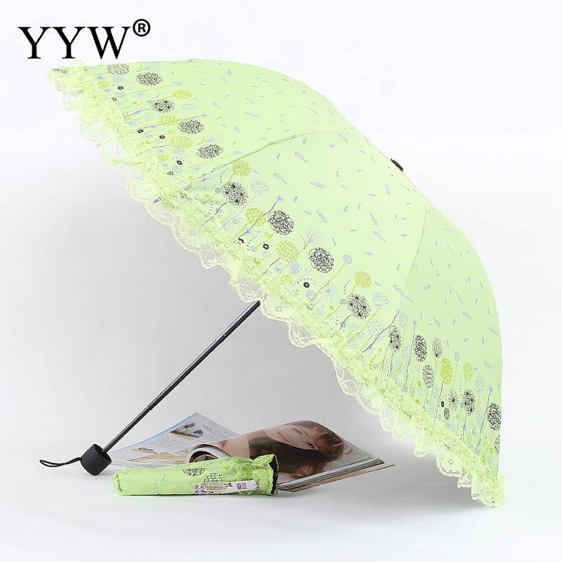 Hopfällbart paraply spets enfärgade fickor paraplyer regn dam parasoll barn plast paraguas paraply maskin ambrella - Äppelgrön
