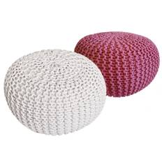 Stickad pall pouf set 2 St. Ø 55 cm kudde grovt stickad hållbar
