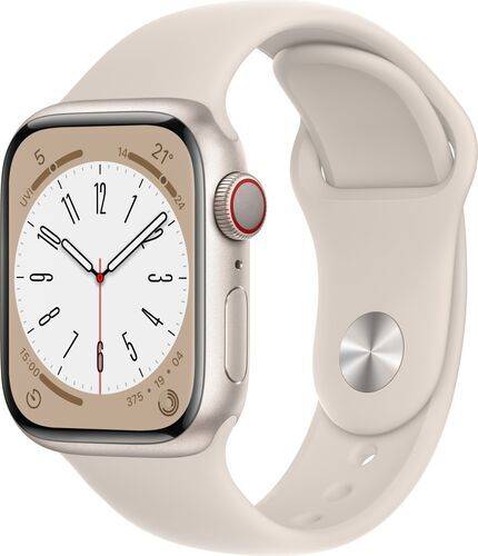 Apple Watch Series 8 Aluminium 41 mm (2022) | GPS + Cellular | Stjerneskær | Sportsrem Stjerneskær M/L