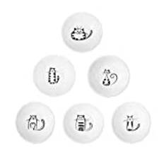 XinHuiGY Söt katt keramisk sidosåsrätter mini hjärtform kryddtallrik, sushi sojadoppskål, serveringsfat tallrik, mjau porslin liten tepåshållare set med 6 (rund)