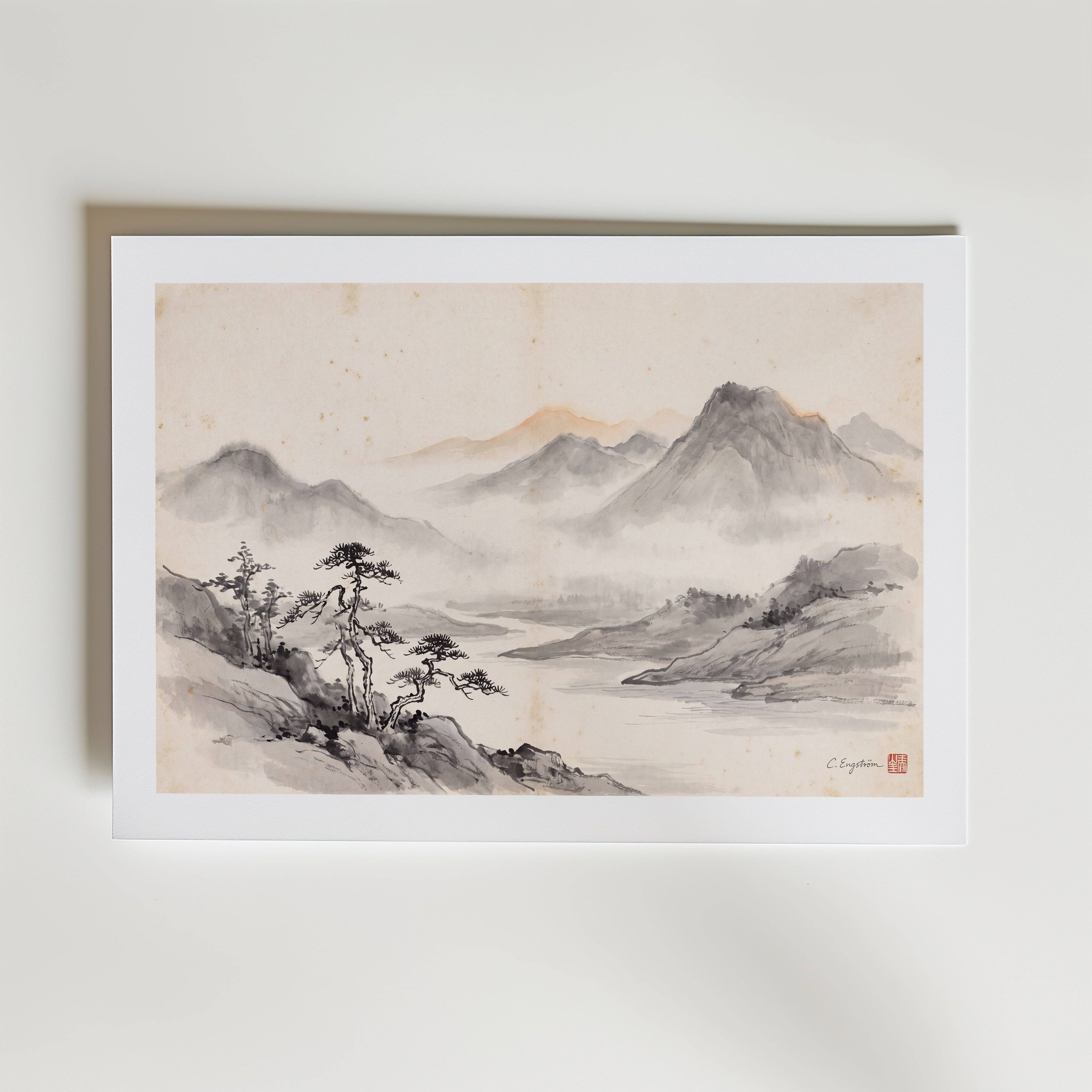 Mountains By Caroline Engstr�m - Fine Art Poster 40x50 cm Med passepartout