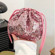 1 st dragsko stängning glänsande paljett PVC trendig personlig lyckoväska tygväska hinkväska, mångsidig axel-/crossbody-väska lämplig för kvinnor dagl - Rosa