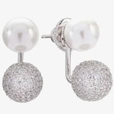 Sif Jakobs Ladies Rhodium Plated 'Bobbio Due' Cubic Zirconia Pave Ear Jacket And Pearl Stud Earrings SJ-E021414-CZP