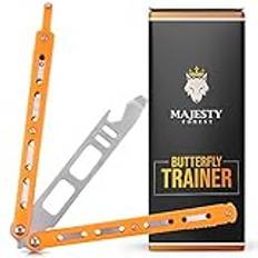 MAJESTY FOREST® Butterfly Trainer - Fjärilstränare Balisong träningskniv för att lära sig trick med integrerad flasköppnare och skruvmejsel (Orange)