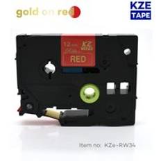 12mm*4m tze -rw34 guld på rött tze satinband etiketttejp för brother p-touch ribbon printer tz -rw34 tze rw34 tz-rw34 tze tejp