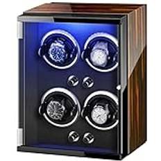Watch Winder Box 4 Automatisk Watch Winde AC-adapter och batteridriven färgglada lampor Justerbara klockkuddar