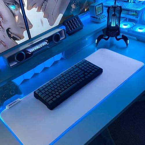 JMIYAV Gaming RGB Mouse Pad LED Large White Non-Slip Rubber XL XXL for Gamers 800x300mm W1-1