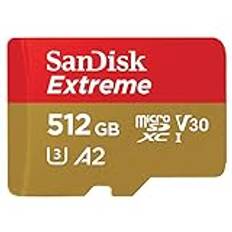 SanDisk 512 GB Extreme microSD UHS I-kort för 4K video på smartphones, actionkameror och drönare 190 MB/s läsning, 130 MB/s skriva, SDSQXAV 512G GN6MN, röd/guld