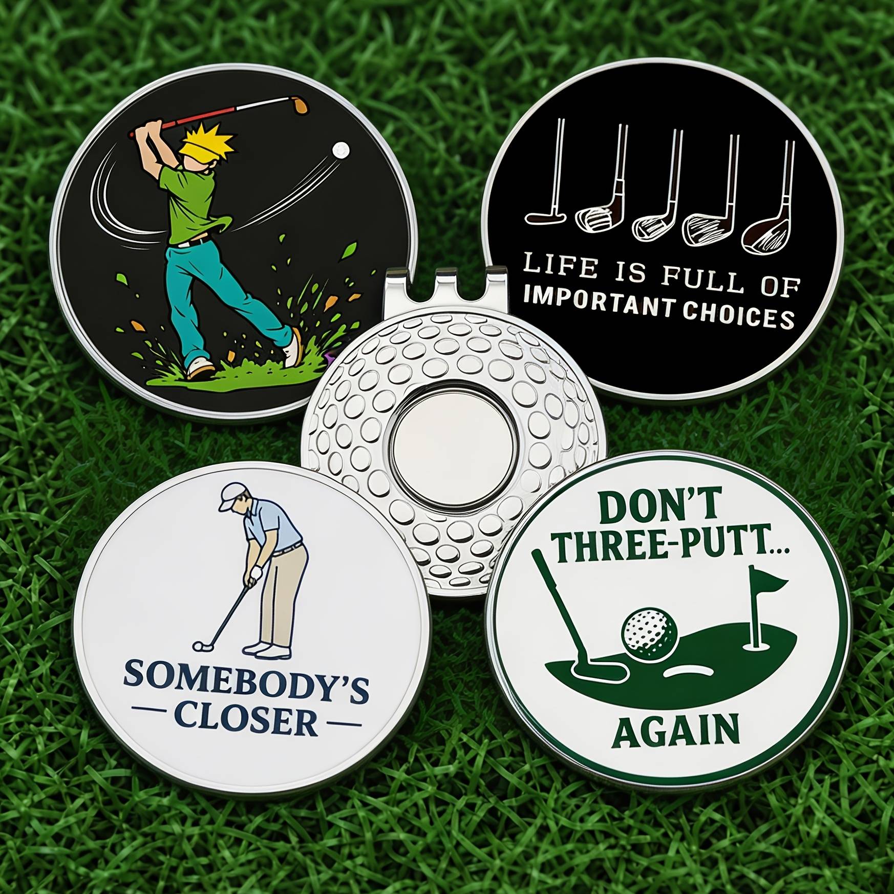 4pcs Golf Ball Marker Set With Magnetic Hat Clip - Humorous " In" And Poker Themed Golf Additions - Durable Metal Marker Set For Golfers - Perfect Gift For Men And Women