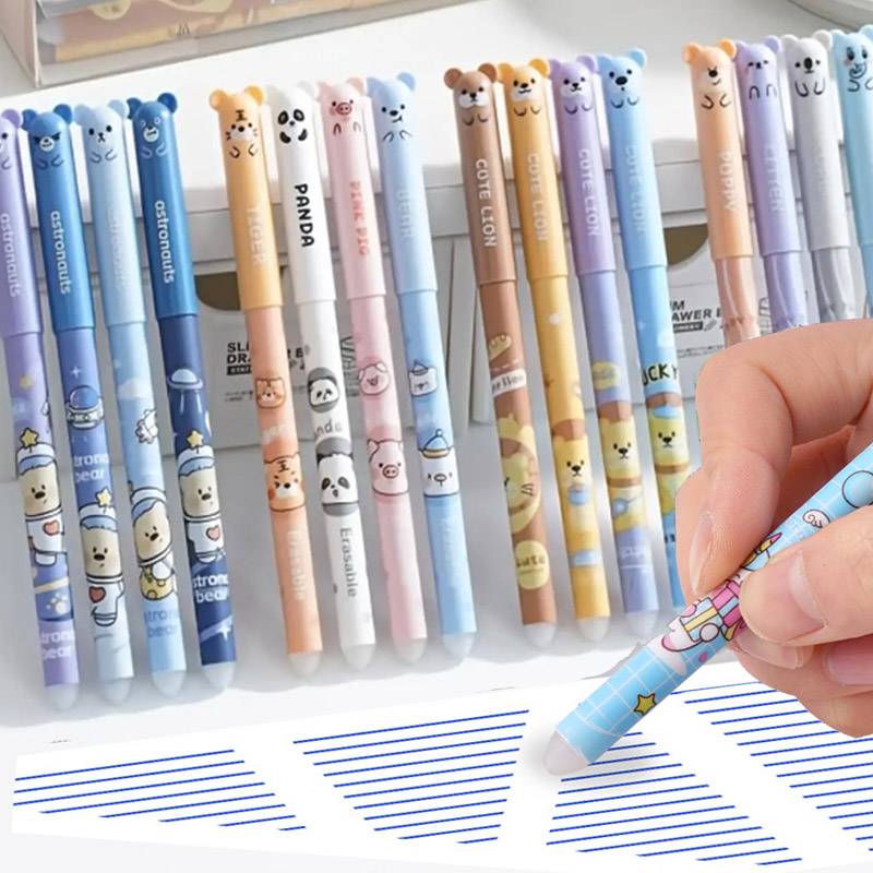 Erasable Cute Animal Gel Pen Friction Erase Blue Ink Fine Point Pen Stationery Writing Error Erasable for School Office Gift