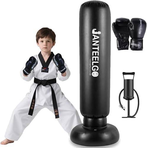 Boxsack Kinder für Karate Boxen: JanTeelGO 150cm Boxing Bag Standboxsack Geschenke um Energie zu entlasten und Fähigkeiten für Jungen Mädchen im Alter von 3-12 Jahren Aufzubauen (Boxsack Kinder-A1)
